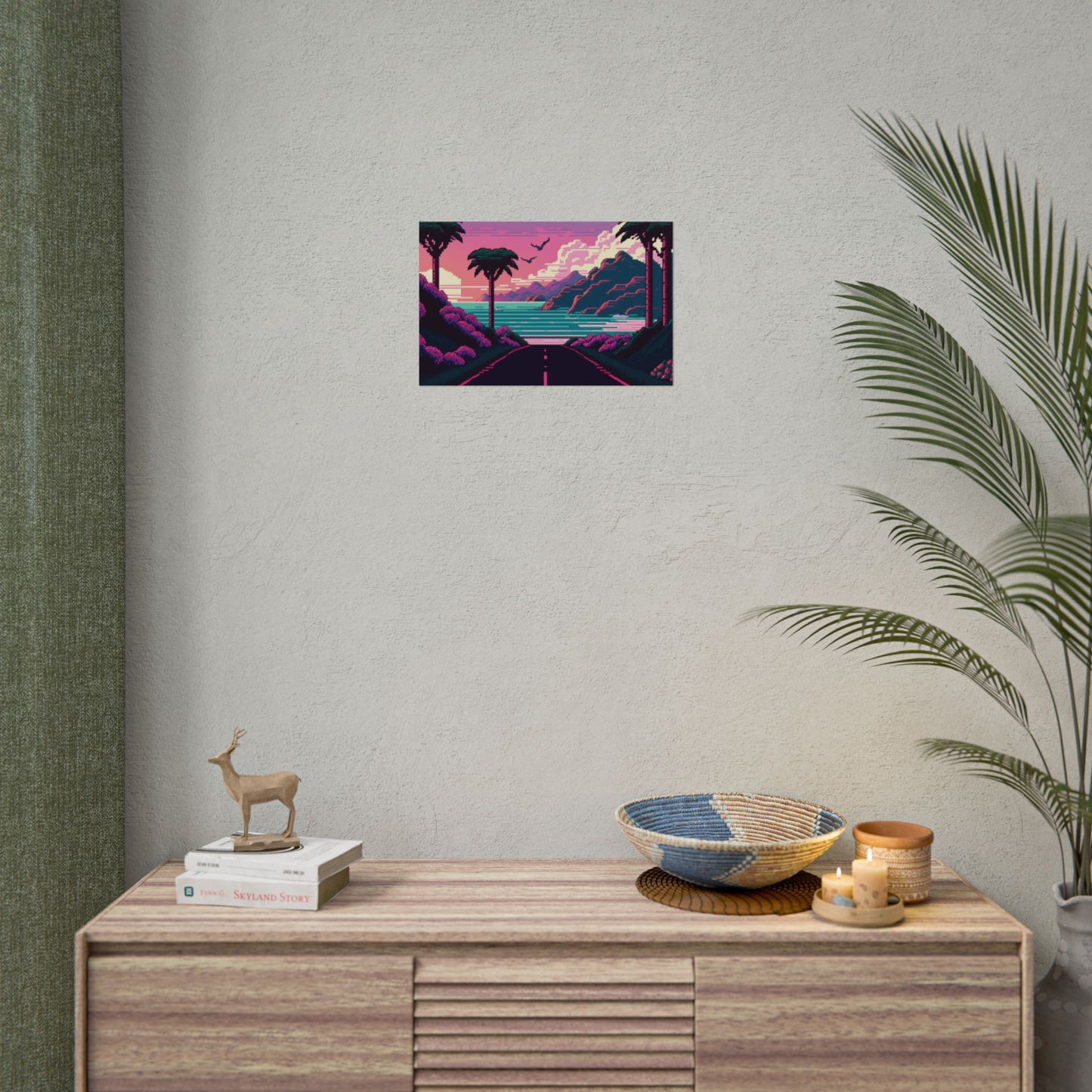 Vaporwave Road To Paradise Pixel Poster Art Print | Aesthetic Synthwave Gamer Wall Decor | 3 Paper Options