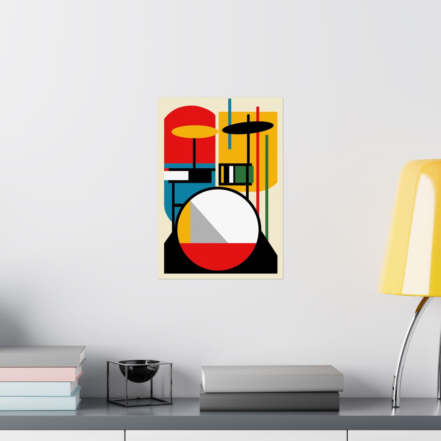 Abstract Drumset Poster Art Print | Bauhaus Geometric Minimal Jazz Music Studio Decor | Gift for Drummers