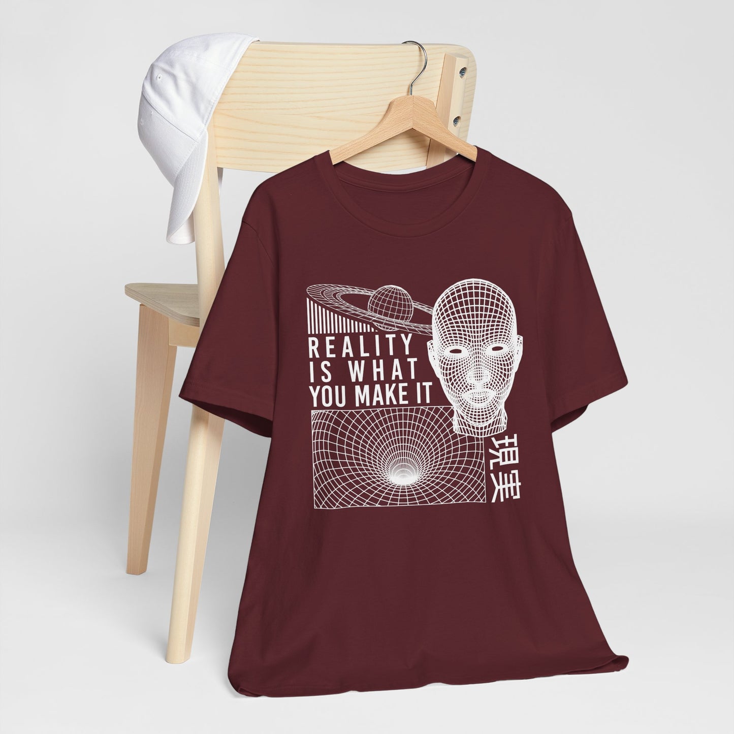 Reality Cyberpunk TShirt - Vaporwave Outrun Aesthetic, Typographic Wireframe, Abstract Original Streetwear Tee