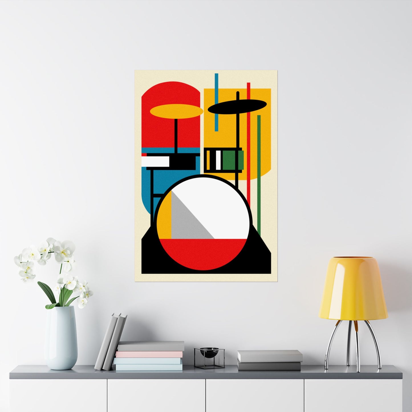 Abstract Drumset Poster Art Print | Bauhaus Geometric Minimal Jazz Music Studio Decor | Gift for Drummers