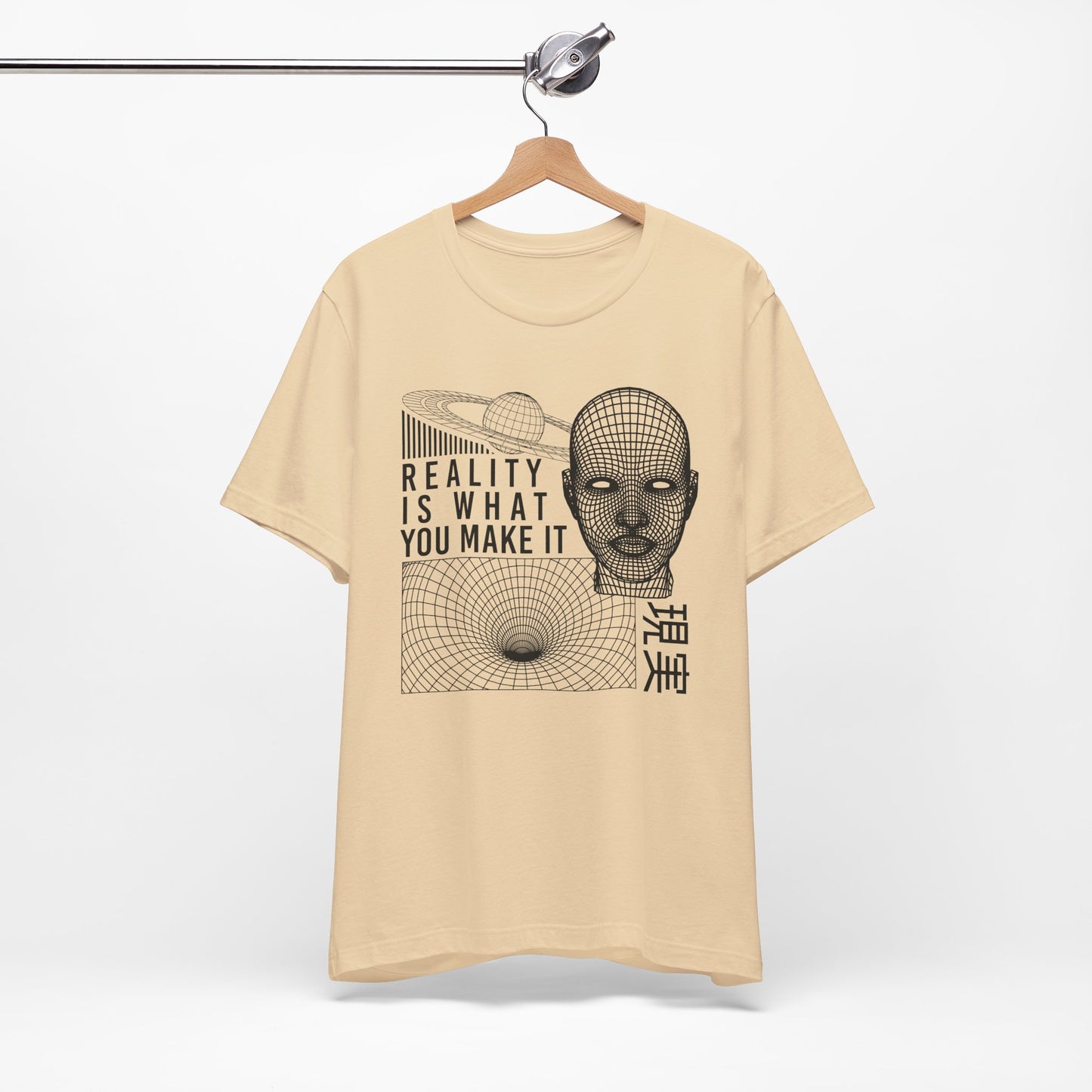Reality Cyberpunk TShirt - Vaporwave Outrun Aesthetic, Typographic Wireframe, Abstract Original Streetwear Tee