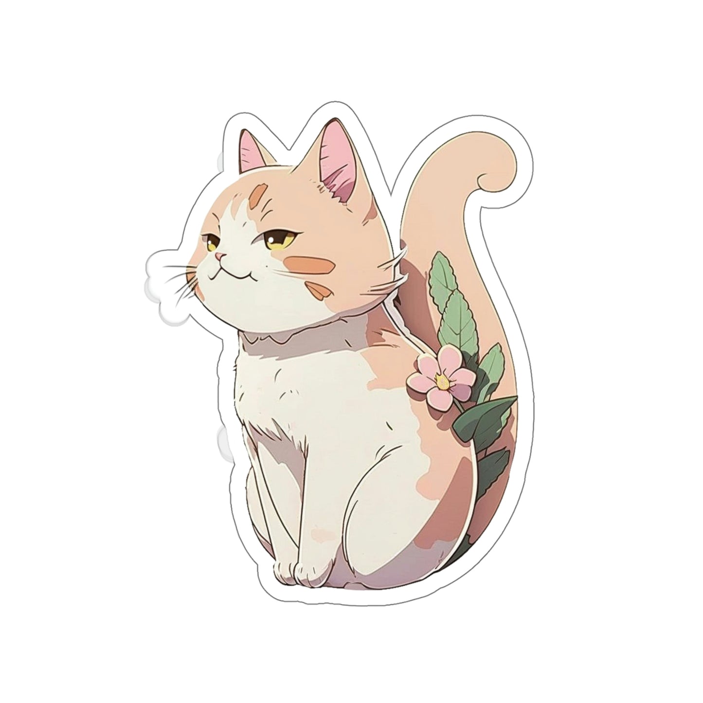 Anime Cat Flower Sticker | Kawaii Kitty Plant Design 2x2-6x6