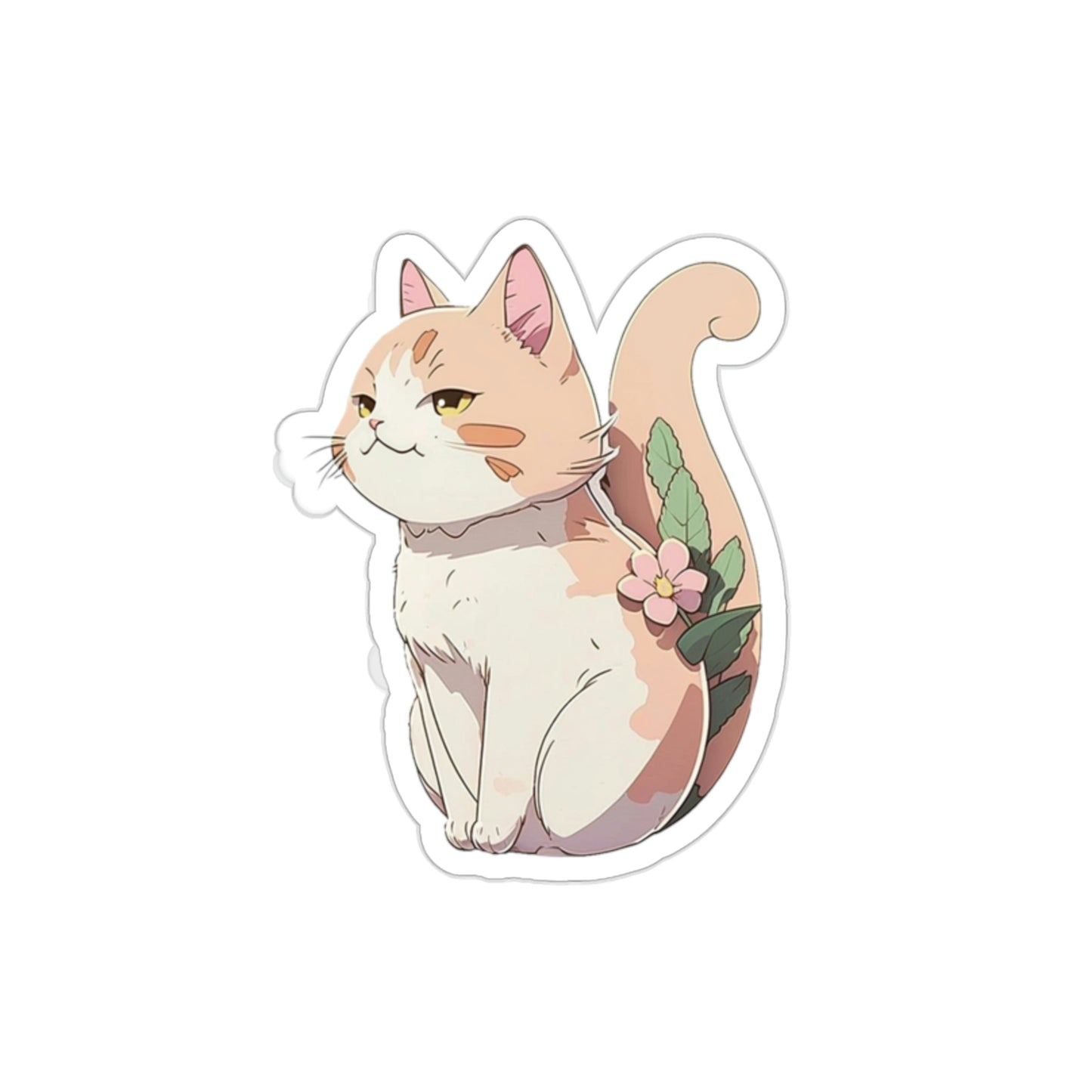 Anime Cat Flower Sticker | Kawaii Kitty Plant Design 2x2-6x6