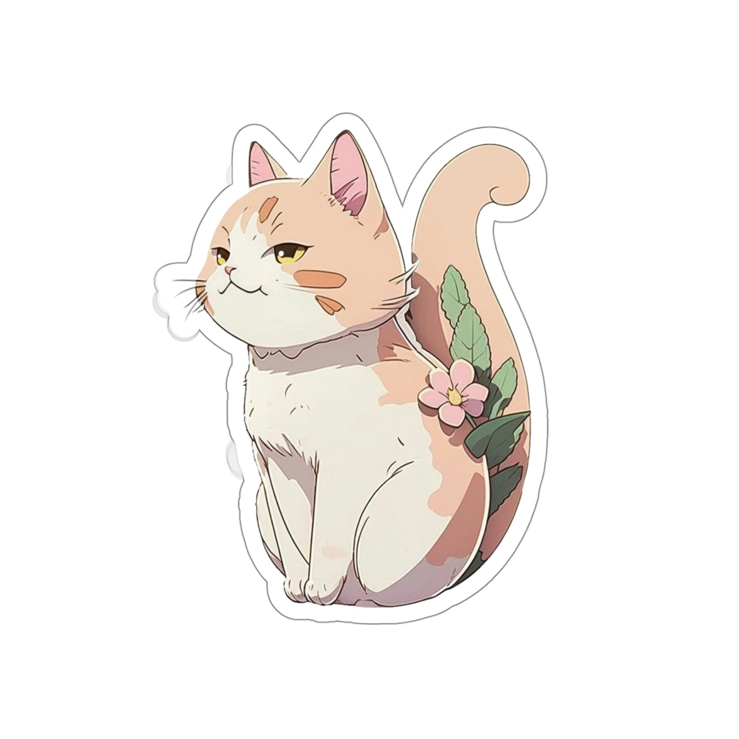 Anime Cat Flower Sticker | Kawaii Kitty Plant Design 2x2-6x6