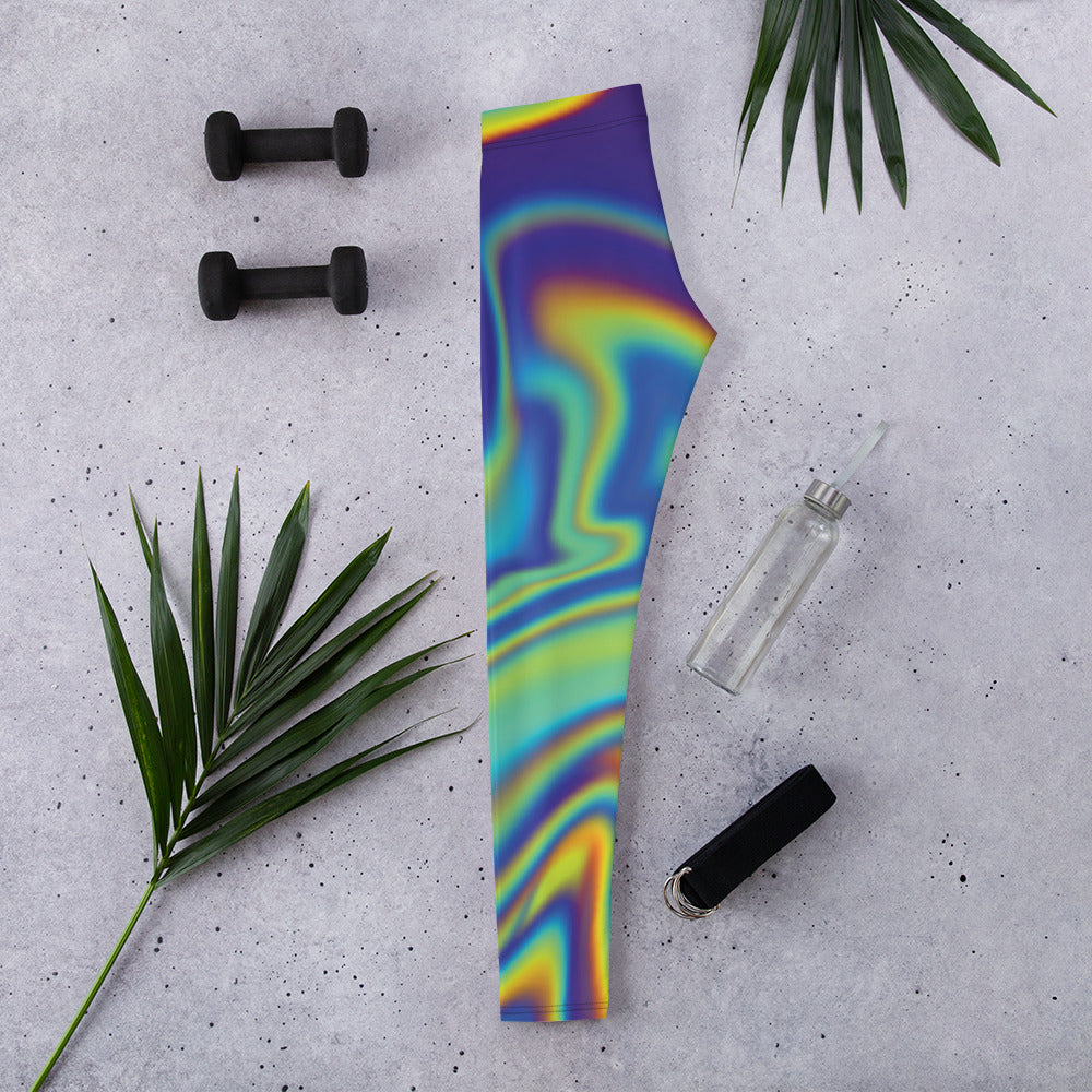 Colorful Trippy Marble Leggings | Abstract Oil Spill Color Splash Psychedelic Art Yoga Pants