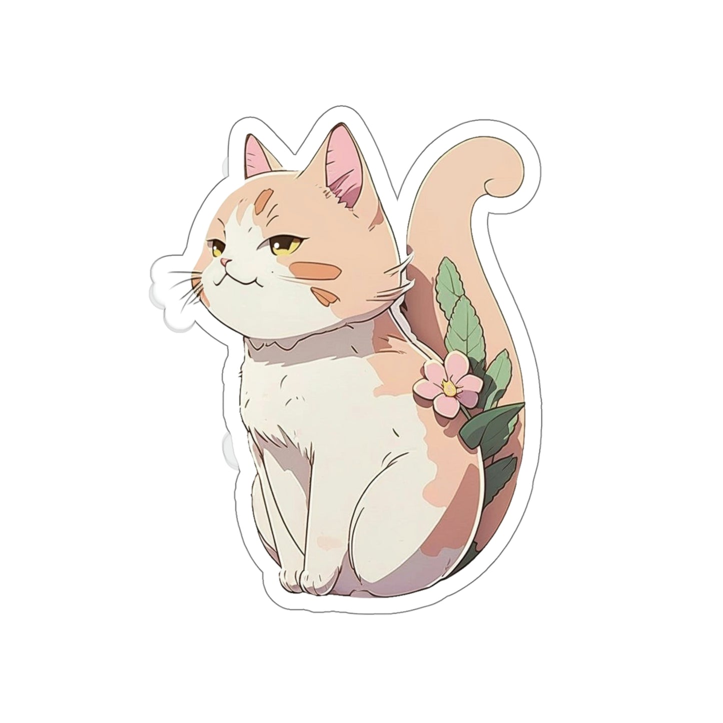 Anime Cat Flower Sticker | Kawaii Kitty Plant Design 2x2-6x6