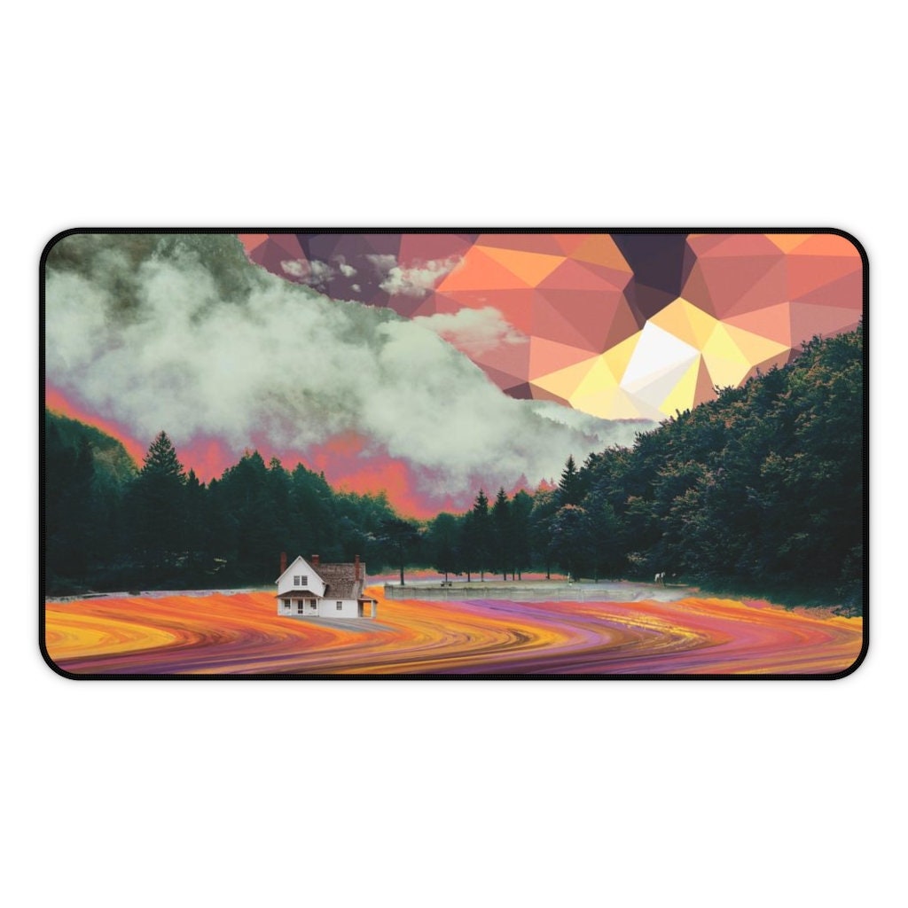 Surreal Mountain Geometric Desk Mat | Landscape Abstract Office Decor Gaming Keyboard Table Protector 4mm