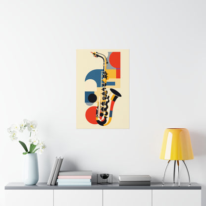 saxophone, bauhaus style, art print poster