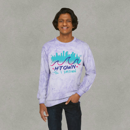 Htown Til I Drown Color Blast Crewneck Sweatshirt - HTX Sweater Streetwear - Houston Texas Screwston