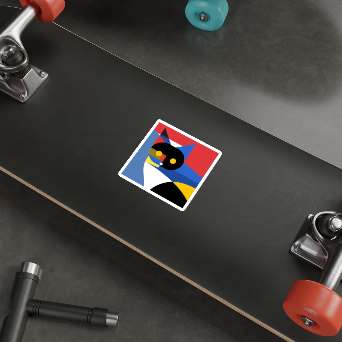 Meowhaus #2 Cat Sticker, Mondrian Inspired Die-Cut, Abstract Art Decal, Modern Minimalist Laptop Decal, Artsy Vinyl Sticker