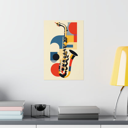 saxophone, bauhaus style, art print poster