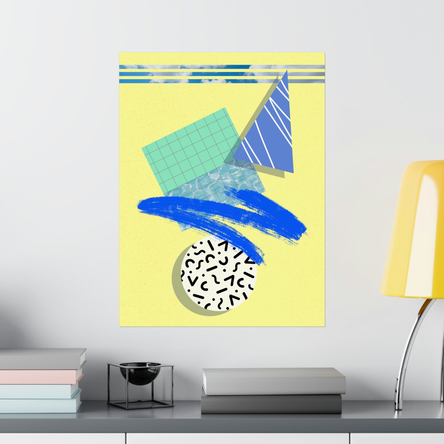 No Diving Retro Poster Art Print | Geometric, Minimal 80's Decor, Nostalgia Galore | Memphis Design