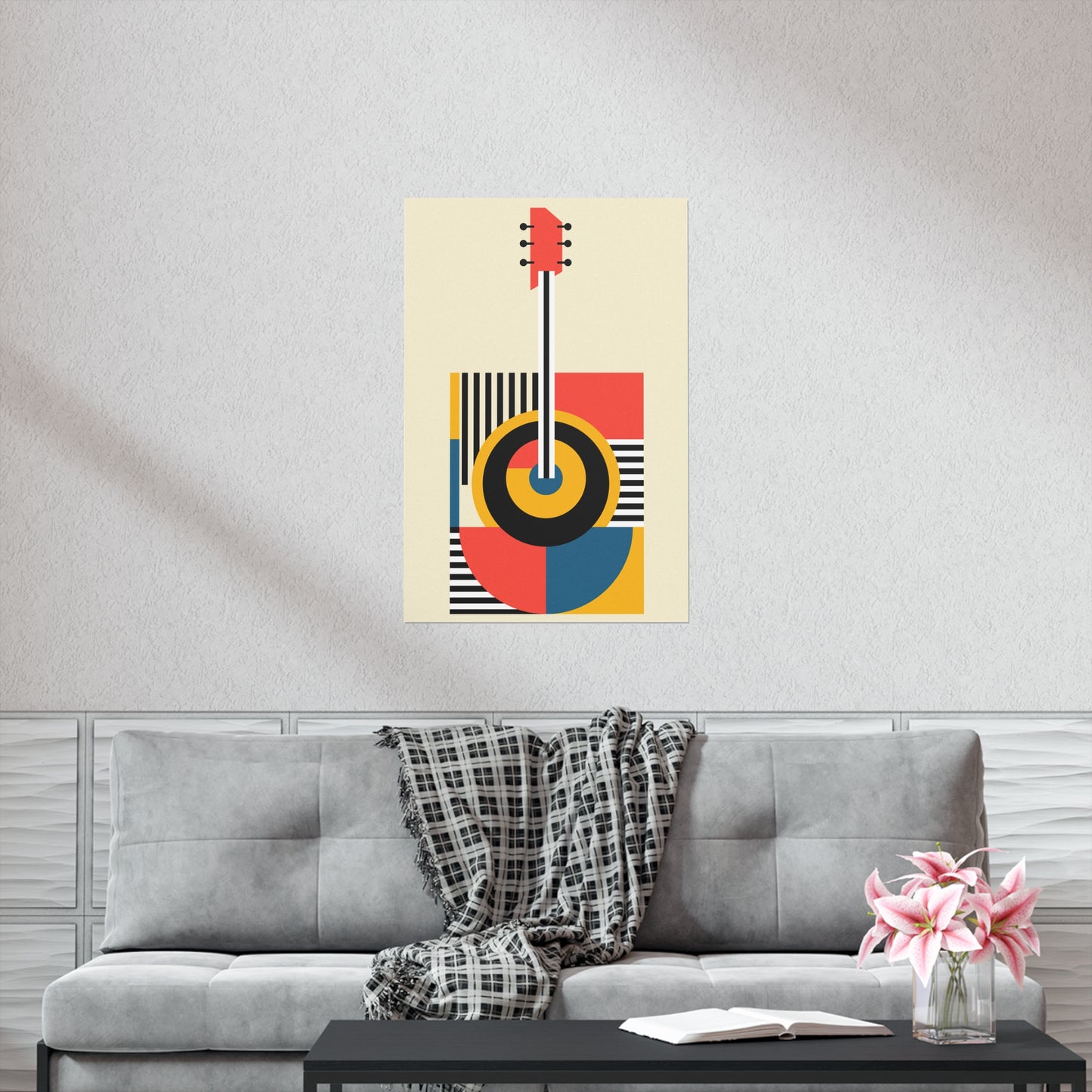 geometric bauhaus colorful minimal guitar poster