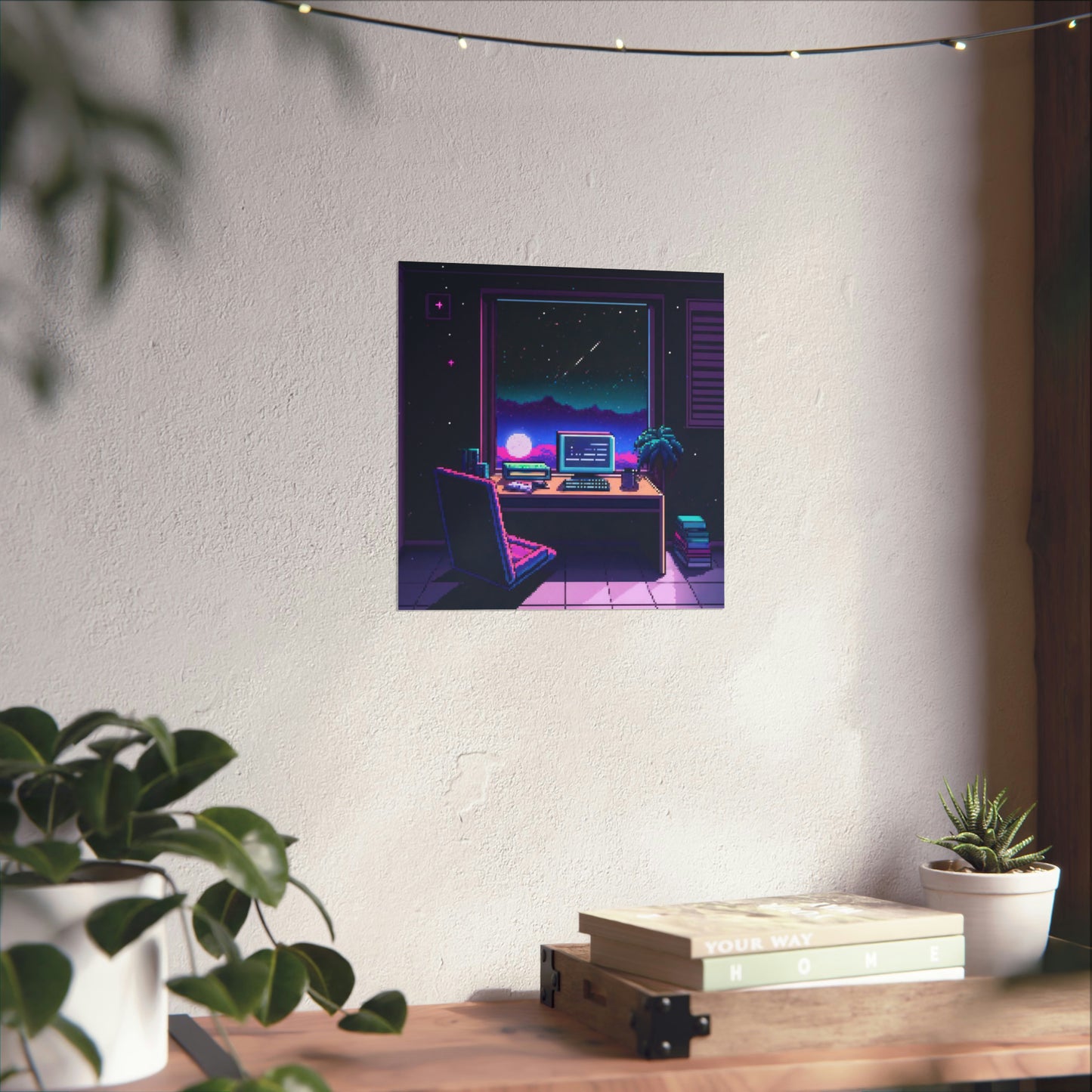 Stargazer - Dreamcore Pixel Vaporwave Matte Square Poster Art Print - Home Office Decor