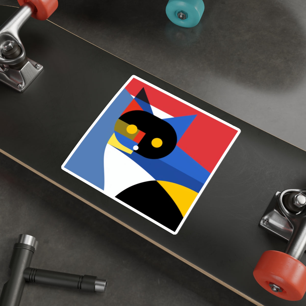 Meowhaus #2 Cat Sticker, Mondrian Inspired Die-Cut, Abstract Art Decal, Modern Minimalist Laptop Decal, Artsy Vinyl Sticker