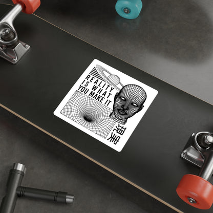 Reality Sticker Vinyl | Cyberpunk Vaporwave Outrun Aesthetic, Futuristic Tech Decals, Typographic Wireframe