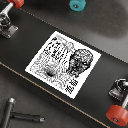 Reality Sticker Vinyl | Cyberpunk Vaporwave Outrun Aesthetic, Futuristic Tech Decals, Typographic Wireframe