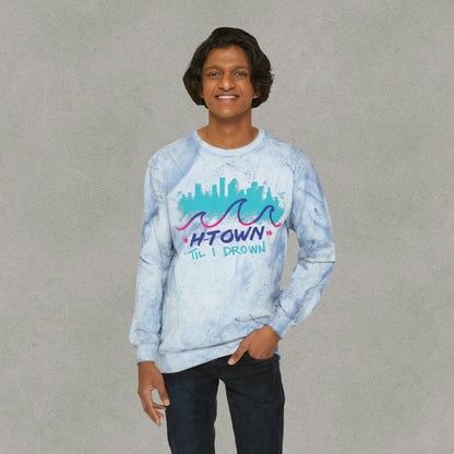 Htown Til I Drown Color Blast Crewneck Sweatshirt - HTX Sweater Streetwear - Houston Texas Screwston