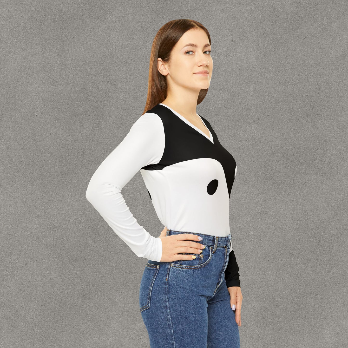 Yin Yang V-neck Long Sleeve Shirt | Black White Balance Top