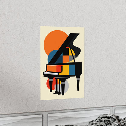 colorful geometric abstract piano poster, bauhaus style