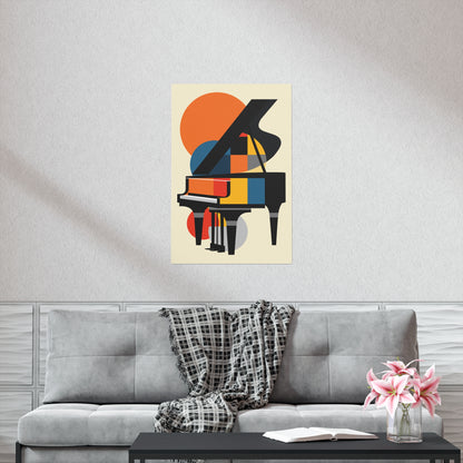 colorful geometric abstract piano poster, bauhaus style