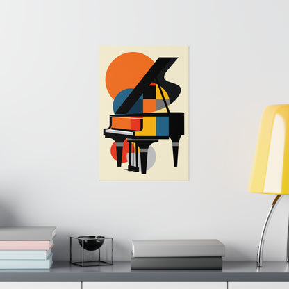 colorful geometric abstract piano poster, bauhaus style