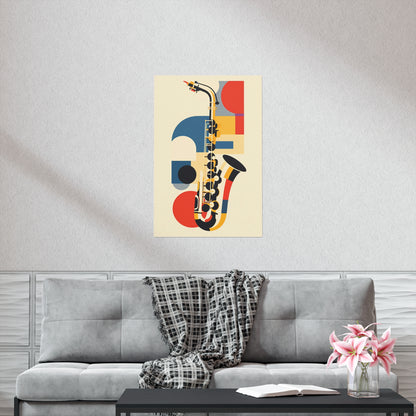 Abstract Saxophone Poster Art Print | Bauhaus Geometric Minimal Jazz Music Decor