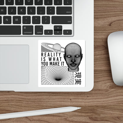 Reality Sticker Vinyl | Cyberpunk Vaporwave Outrun Aesthetic, Futuristic Tech Decals, Typographic Wireframe
