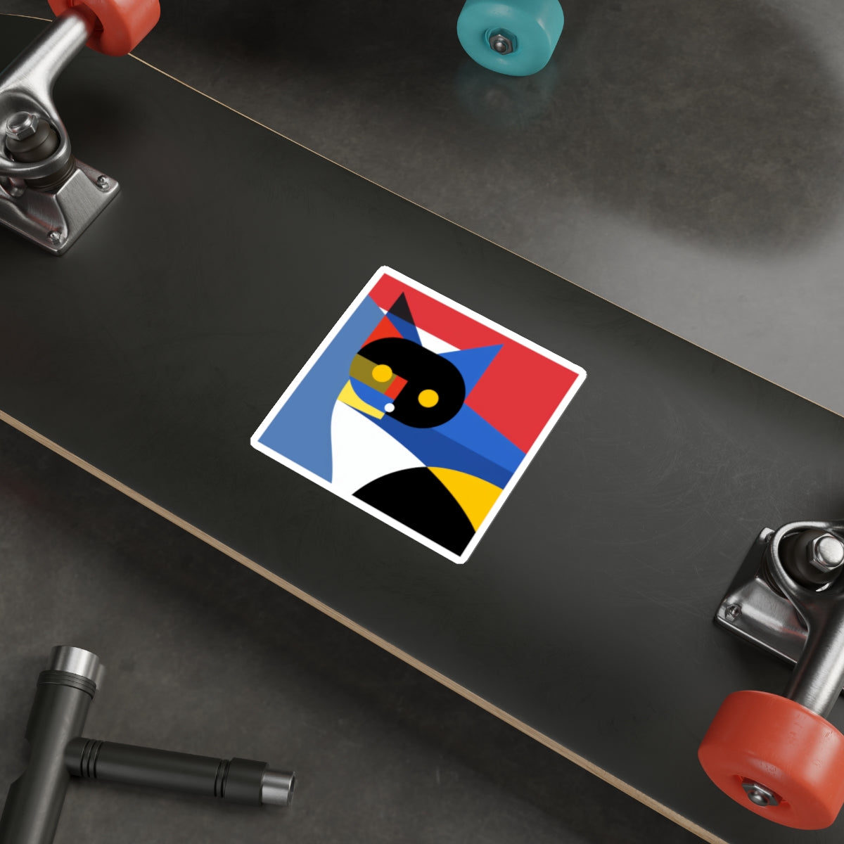 Meowhaus #2 Cat Sticker, Mondrian Inspired Die-Cut, Abstract Art Decal, Modern Minimalist Laptop Decal, Artsy Vinyl Sticker