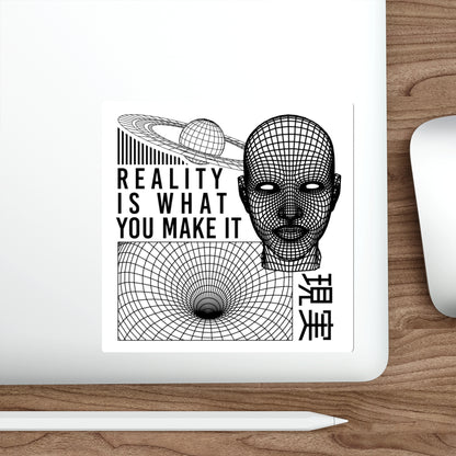 Reality Sticker Vinyl | Cyberpunk Vaporwave Outrun Aesthetic, Futuristic Tech Decals, Typographic Wireframe