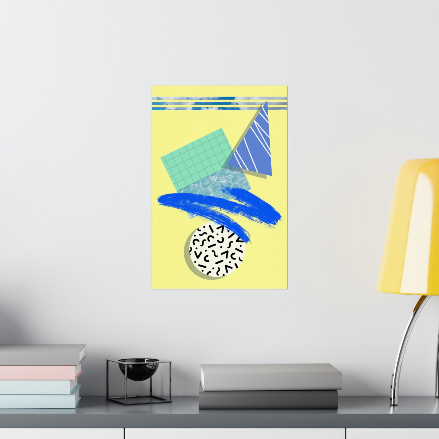 No Diving Retro Poster Art Print | Geometric, Minimal 80's Decor, Nostalgia Galore | Memphis Design