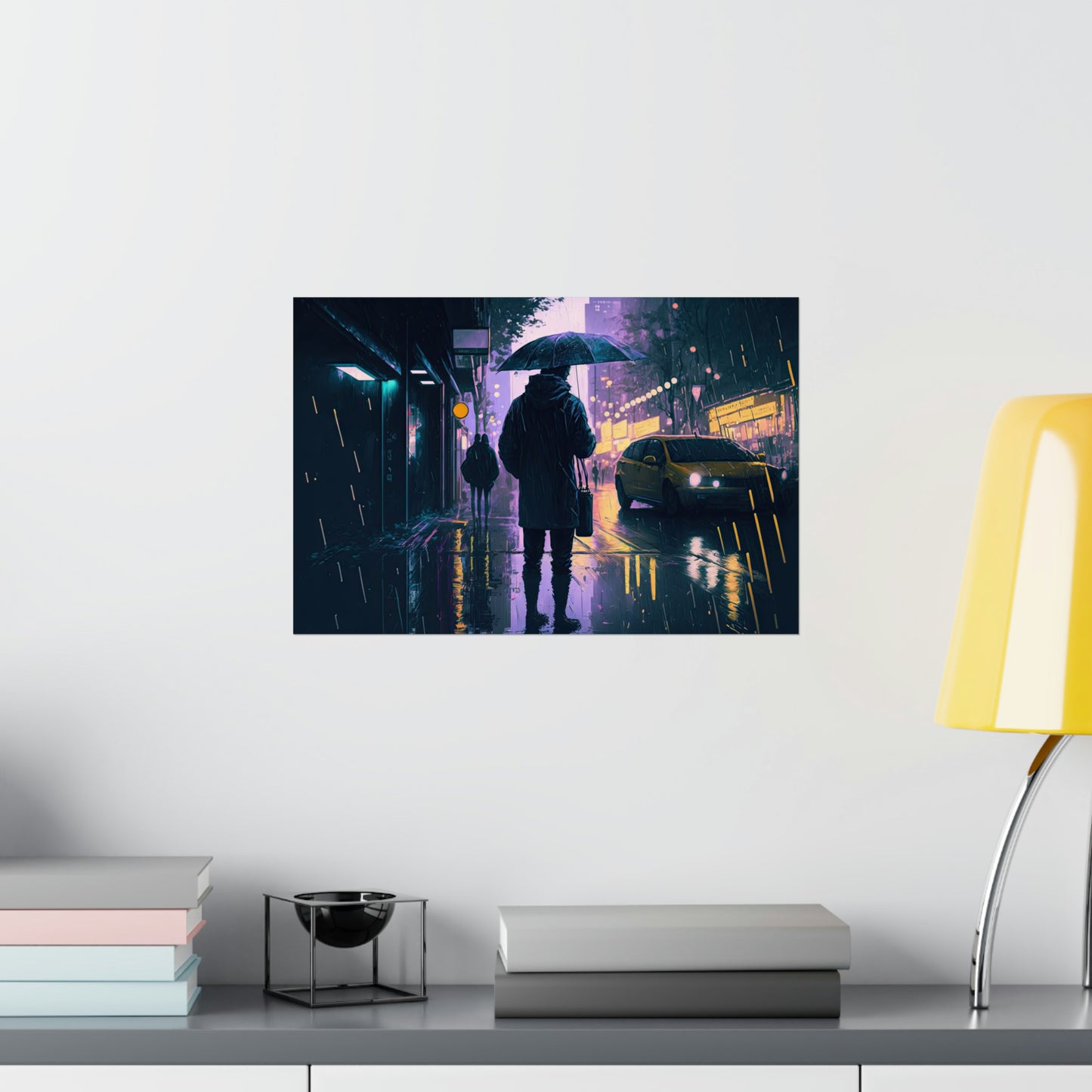 Aesthetic Rainy City Night Poster Art | Vaporwave Cyberpunk Cityscape Print Decoration for Living Room, Game Room