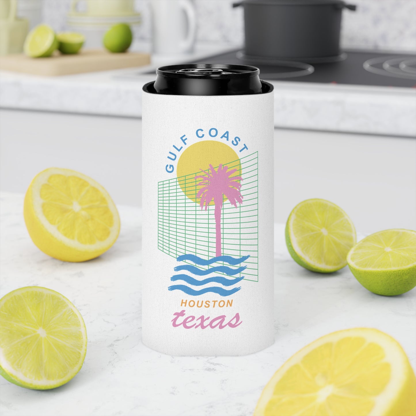 Gulf Coast HTX Koozie | Retro 80s Houston Can Cooler Gift