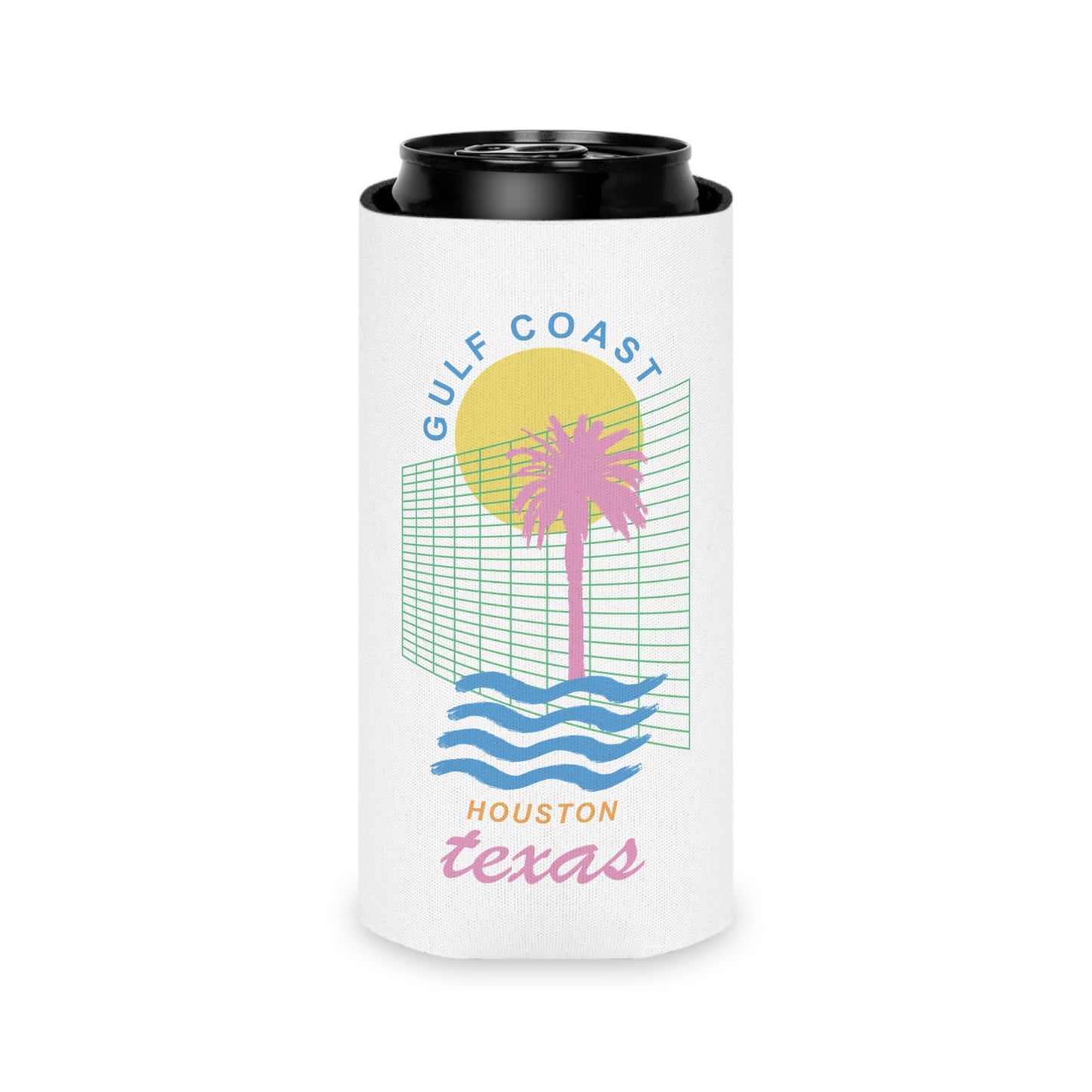 Gulf Coast HTX Koozie | Retro 80s Houston Can Cooler Gift