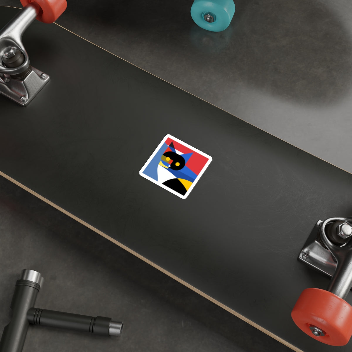 Meowhaus #2 Cat Sticker, Mondrian Inspired Die-Cut, Abstract Art Decal, Modern Minimalist Laptop Decal, Artsy Vinyl Sticker