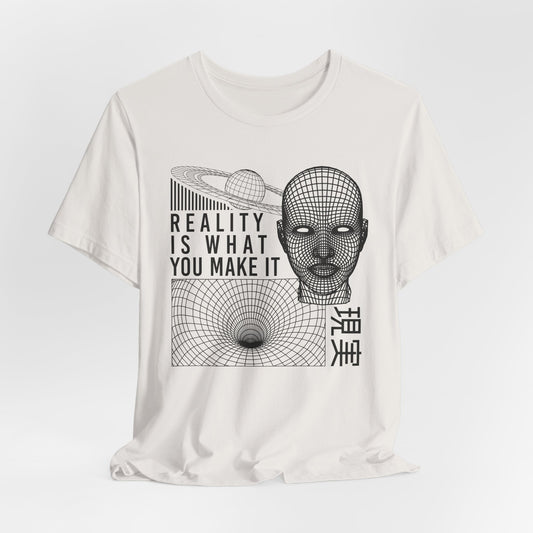 Reality Cyberpunk TShirt - Vaporwave Outrun Aesthetic, Typographic Wireframe, Abstract Original Streetwear Tee