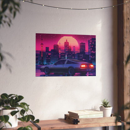 Outrun Synthwave Sunset Poster - Aesthetic Nightlife Wall Decor