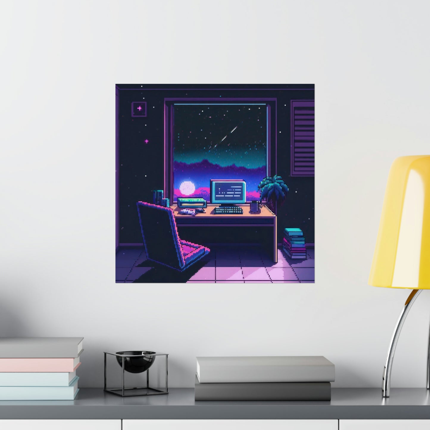 Stargazer - Dreamcore Pixel Vaporwave Matte Square Poster Art Print - Home Office Decor