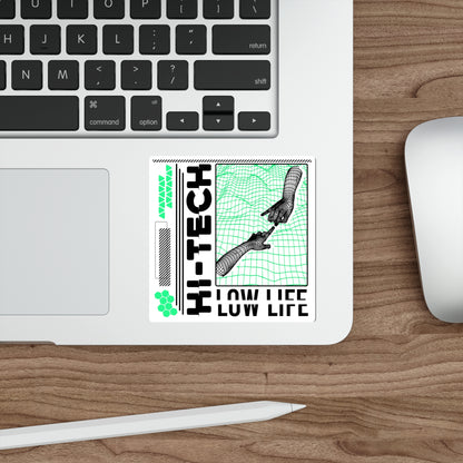 Hi Tech Low Life Sticker Vinyl | Cyberpunk Vaporwave Outrun Aesthetic | Typography Wireframe 2x2"-6x6"