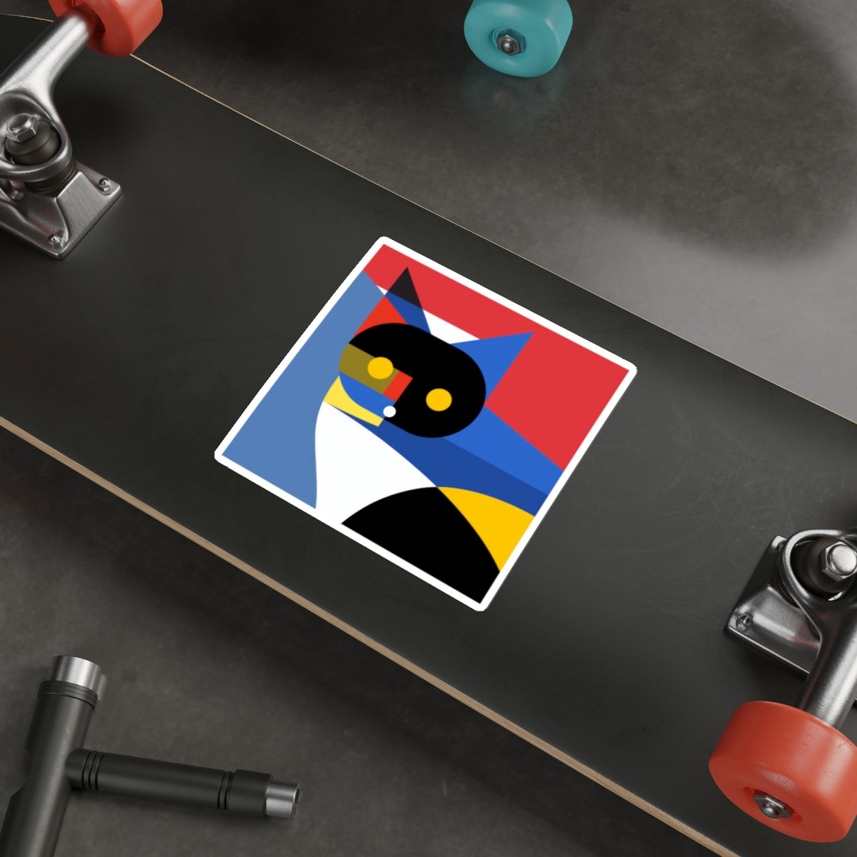 Meowhaus #2 Cat Sticker, Mondrian Inspired Die-Cut, Abstract Art Decal, Modern Minimalist Laptop Decal, Artsy Vinyl Sticker