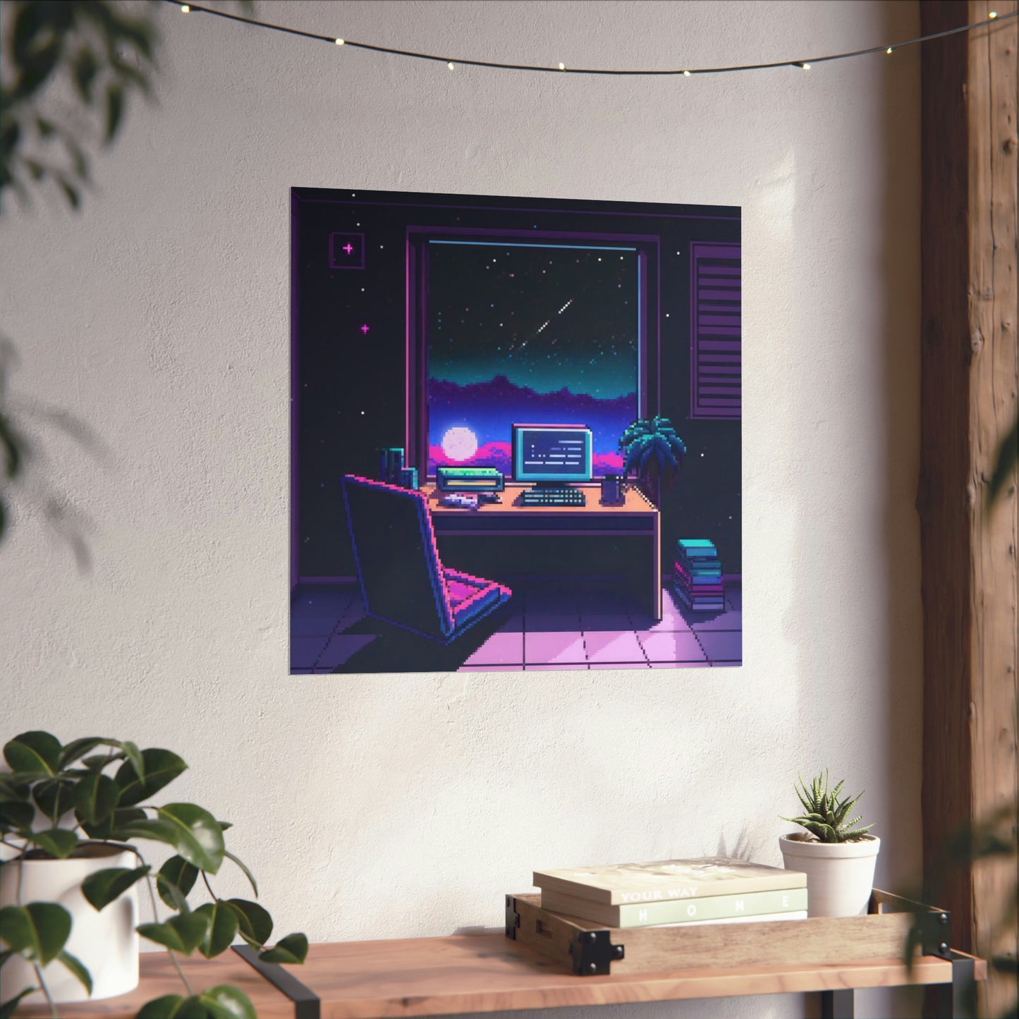 Stargazer - Dreamcore Pixel Vaporwave Matte Square Poster Art Print - Home Office Decor