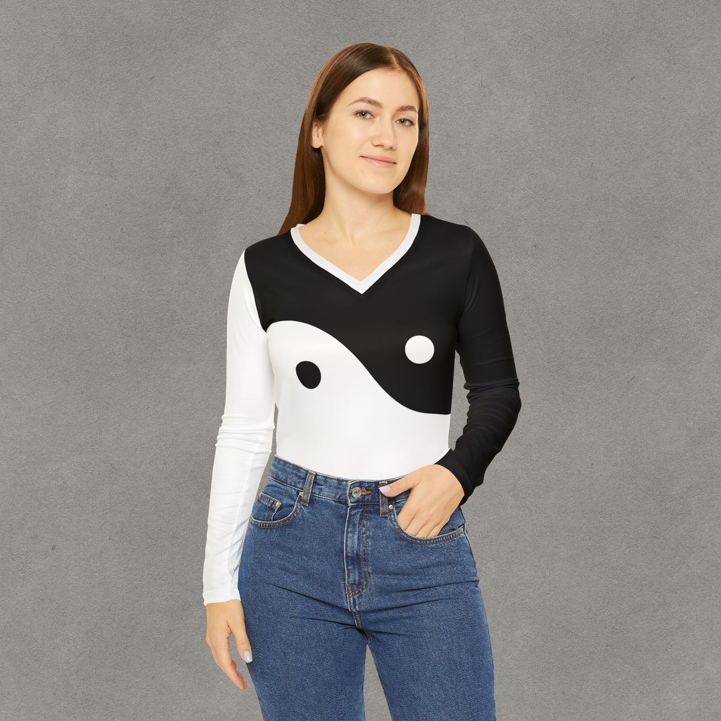 Yin Yang V-neck Long Sleeve Shirt | Black White Balance Top