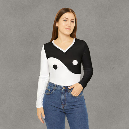 Yin Yang V-neck Long Sleeve Shirt | Black White Balance Top