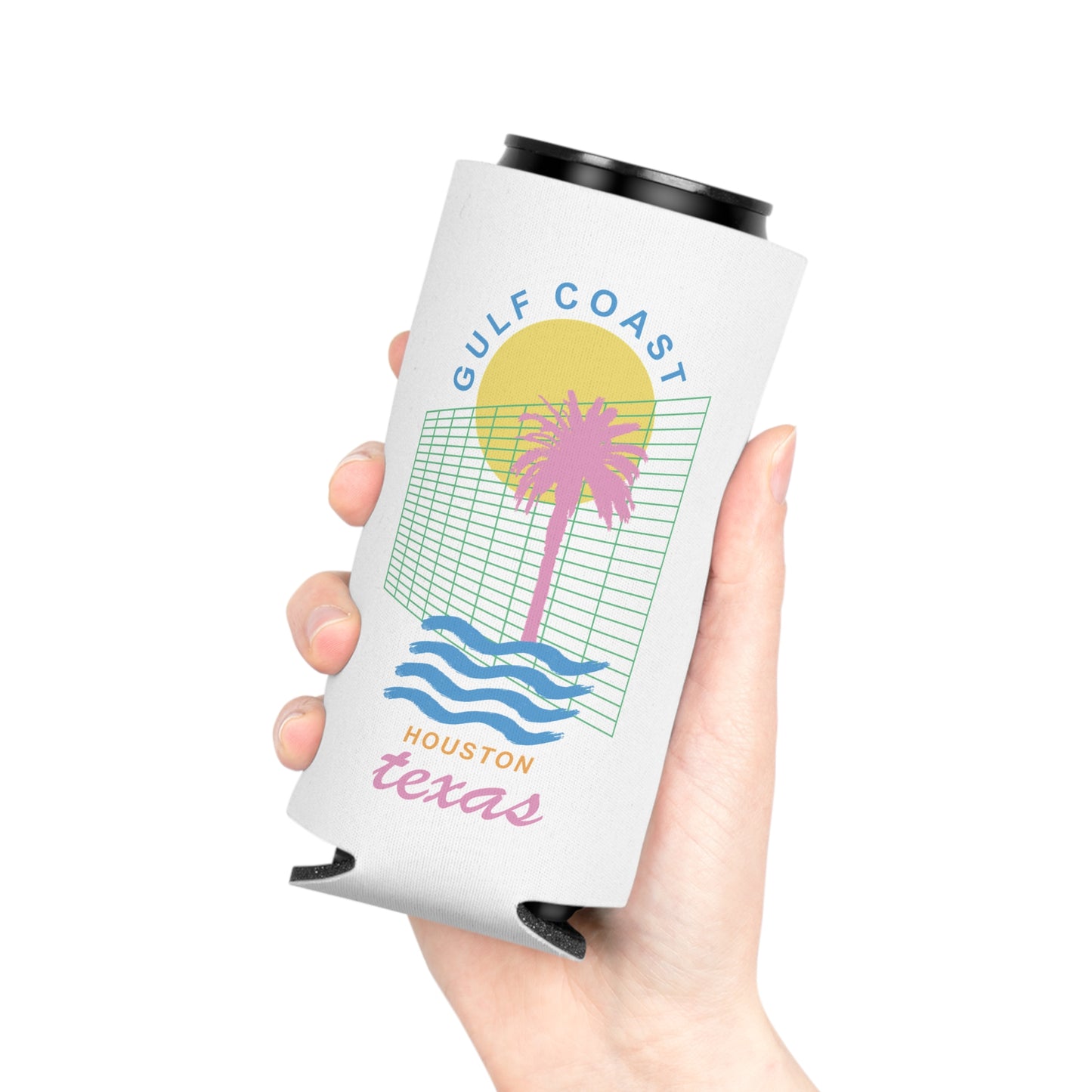 Gulf Coast HTX Koozie | Retro 80s Houston Can Cooler Gift