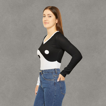 Yin Yang V-neck Long Sleeve Shirt | Black White Balance Top
