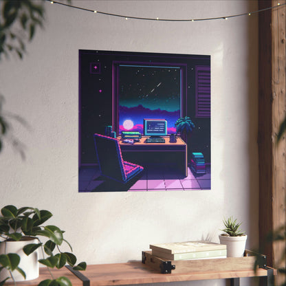 Stargazer - Dreamcore Pixel Vaporwave Matte Square Poster Art Print - Home Office Decor