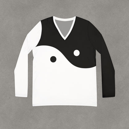 Yin Yang V-neck Long Sleeve Shirt | Black White Balance Top