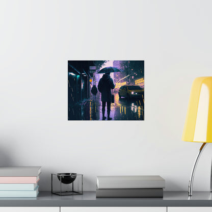 Aesthetic Rainy City Night Poster Art | Vaporwave Cyberpunk Cityscape Print Decoration for Living Room, Game Room