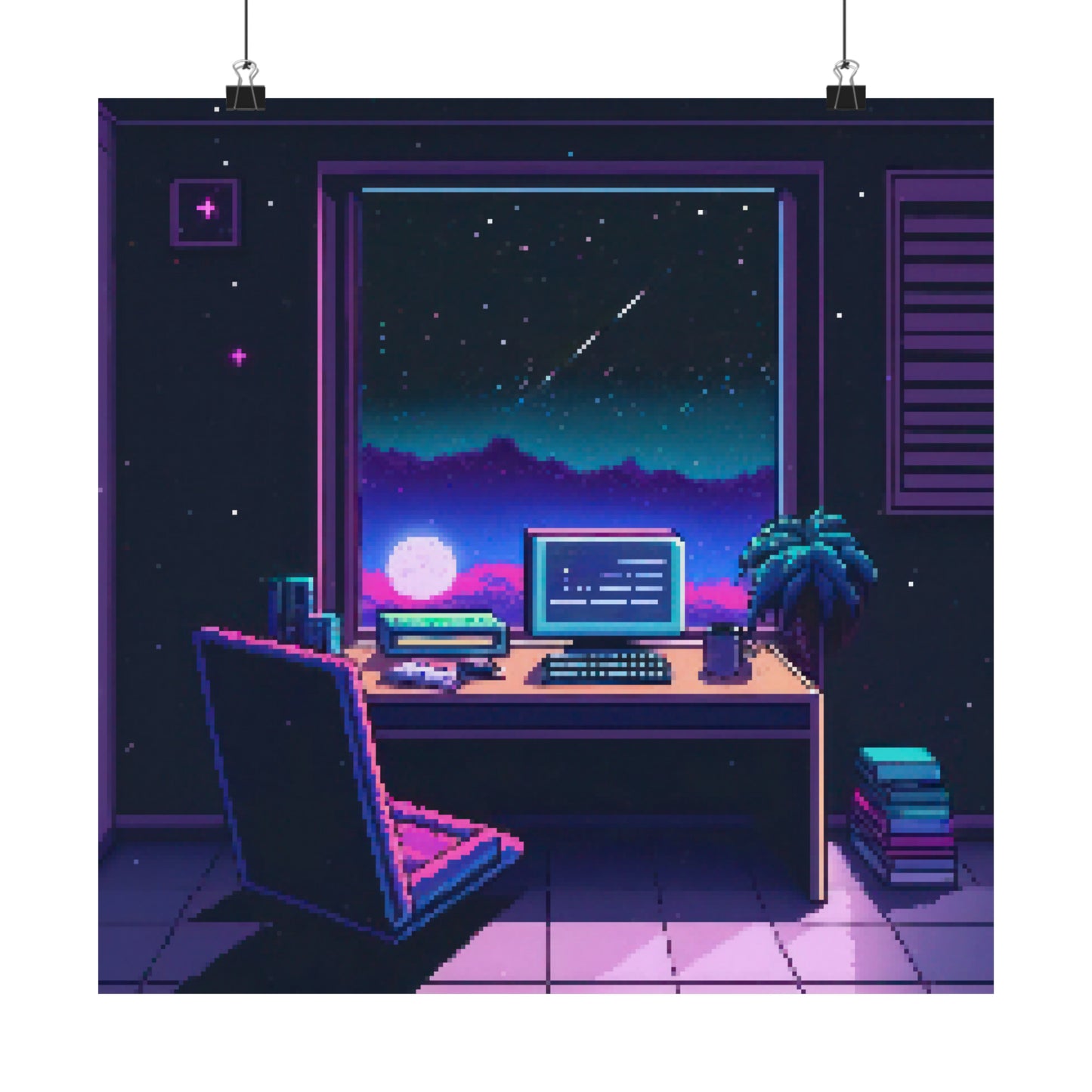 Stargazer - Dreamcore Pixel Vaporwave Matte Square Poster Art Print - Home Office Decor