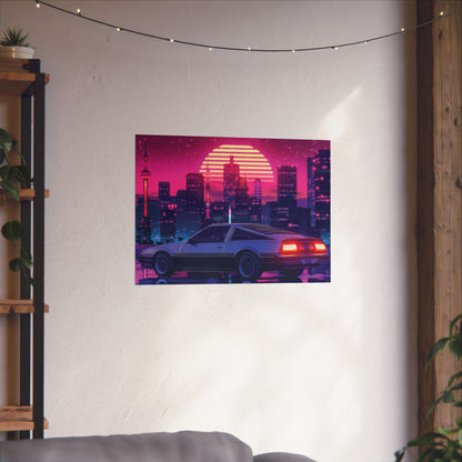 Outrun Synthwave Sunset Poster - Aesthetic Nightlife Wall Decor
